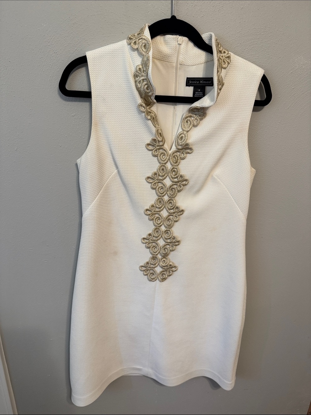 Jessica Howard White Mini Dress with Gold Embellished Placket